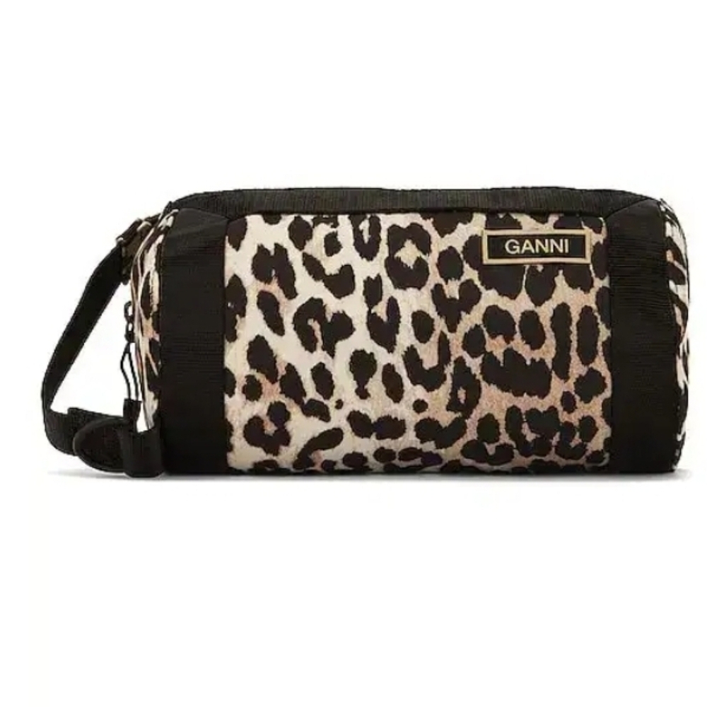 Ganni Recycled Leopard Tech Barrel Bag